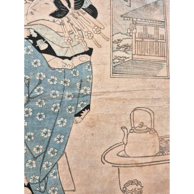 Paper Set of 2 Edo Era (Ca 1825) Japanese Woodblock Prints of Bijin-Ga / Geisha by Keisai Eisen – Newly Framed For Sale - Image 7 of 7