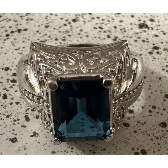 Vintage Designer ISG Large Blue Topaz Sterling Silver Ring - Sz 11 Handcrafted in Thailand excellent condition This...