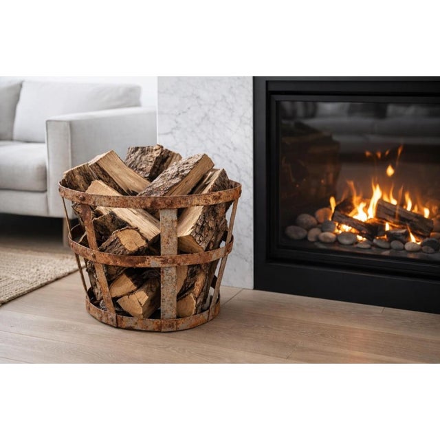 Metal Large Rustic Industrial Firewood Basket, 1950s For Sale - Image 7 of 8