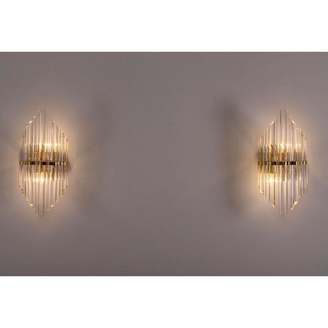 Beveled Crystal and Brass Wall Lights, 1970s, Set of 2 For Sale - Image 6 of 10