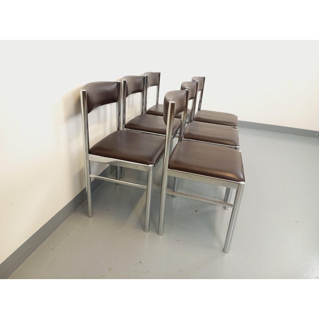 Vintage Chairs in Chromed Metal and Brown Imitation Leather, 1970s, Set of 6 For Sale - Image 15 of 18
