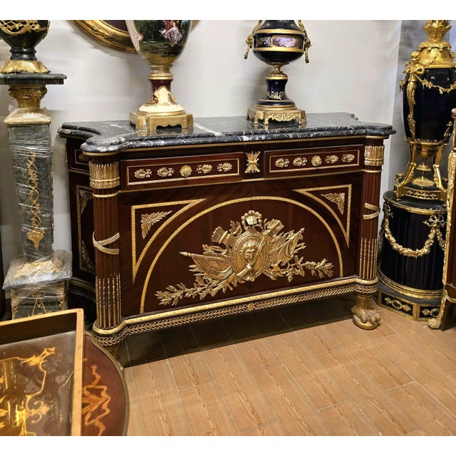 French Grand French Louis XV Sideboard With Marble Top, Gilded Bronze Mounts & Gold Leaf For Sale - Image 3 of 3