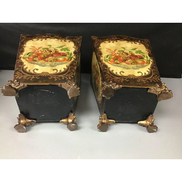 Late 20th Century Paint Decorated Tole Planters - Italian Cache Pots - a Pair For Sale - Image 5 of 12