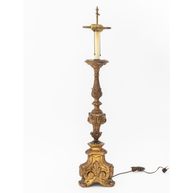Gold Italian Baroque Revival Giltwood Table Lamps, Pair For Sale - Image 8 of 8