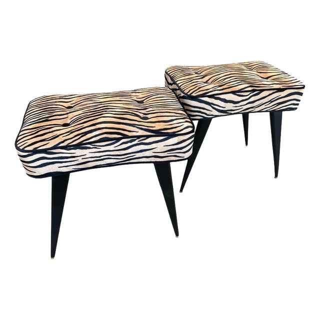 Ottomans with Striped Upholstery, Italy, 1950, Set of 2 For Sale