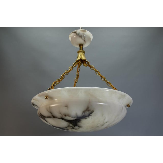 French Art Deco Black Veined Alabaster and Bronze Pendant Light, 1920s For Sale - Image 12 of 18