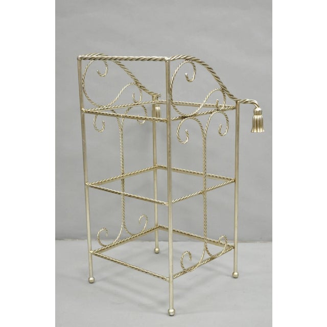 Mid 20th Century Italian Hollywood Regency Silver Iron Tassel 3 Tier Etagere Towel Rack Stand For Sale - Image 10 of 12