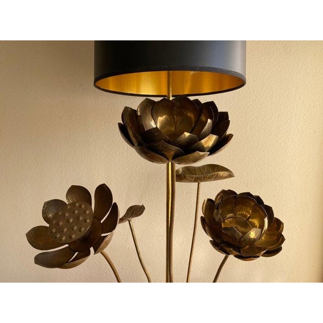 Brass lotus flower pot lamp attributed to Feldman Lighting Co. Shade NOT included.
