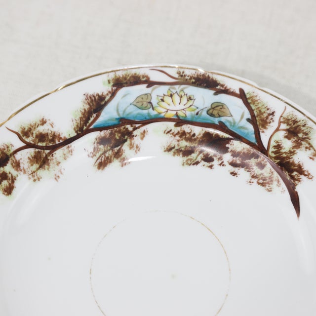 Vintage Hand-Painted Porcelain Saucer – Asian Landscape & Lotus Design For Sale In New York - Image 6 of 9