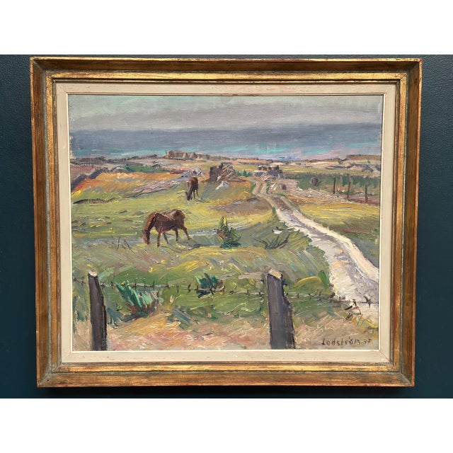Original Swedish Oil on Canvas – “Coastal Scene with Horses” by Georg Lodström – Signed & Dated 1947 – Vintage & Framed –...