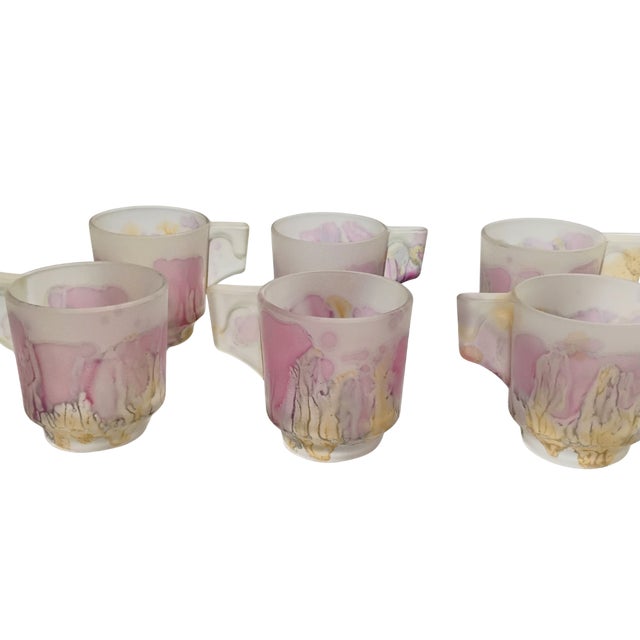 1980s 1980s Rueven Art Nouveau Demitasse Cups and Saucers Frosted Glass - Set of 6 For Sale - Image 5 of 14