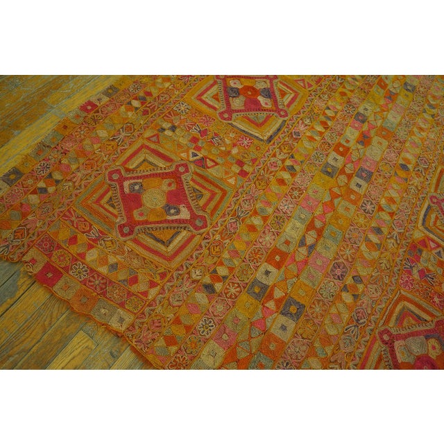 Late 20th Century 1970s Orange Geometric Vintage Marsh Arab Embroidery Rug 5' 3'' X 8' Knotted Wool Carpet For Sale - Image 5 of 13