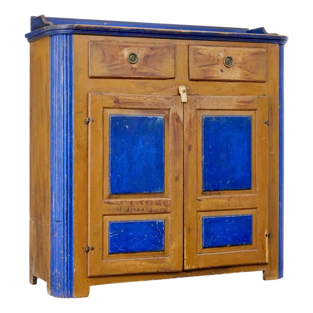 19th Century Swedish Pine Ragwork Painted Kitchen Cupboard, 1880s For Sale