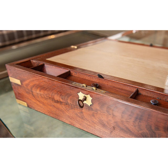 Late 19th Century English Brass Bound Mahogany Box or Travel Desk For Sale - Image 6 of 10