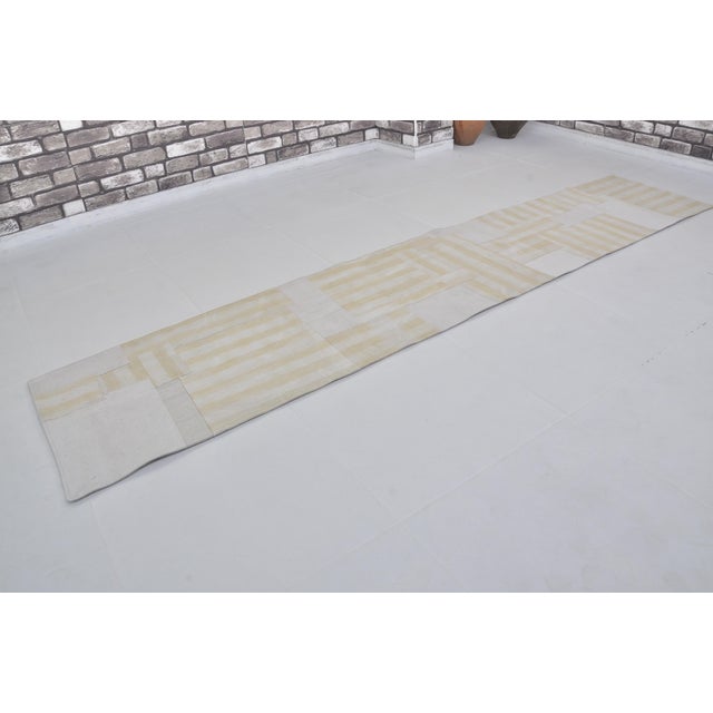 Textile Neutral Oushak Antique Hallway Runner For Sale - Image 7 of 10
