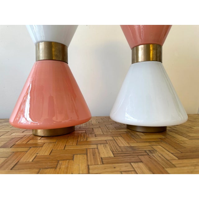 Pair of Diabolo Lamps Pink and White Murano Glass. Italy For Sale - Image 12 of 12