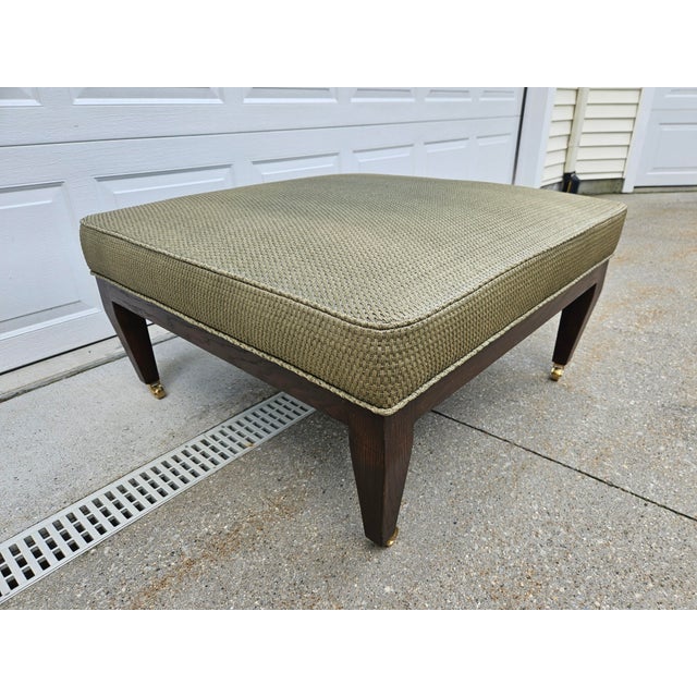 Large Square Green Upholstered Ottoman Footstool on Casters For Sale - Image 6 of 12
