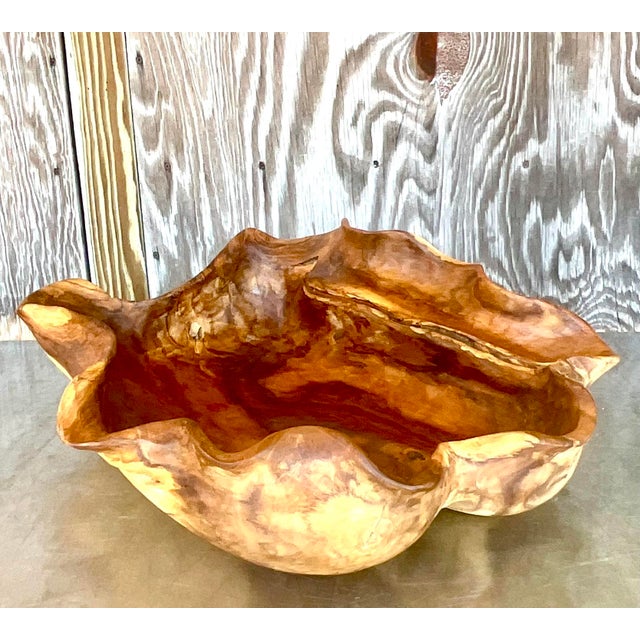 Rustic Vintage Boho Biomorphic Wooden Bowl For Sale - Image 3 of 5