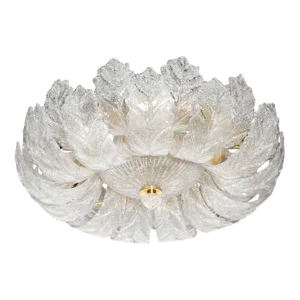 Modernist Hand-Blown Murano Translucent Glass Foglia Leaf Flushmount Chandelier
