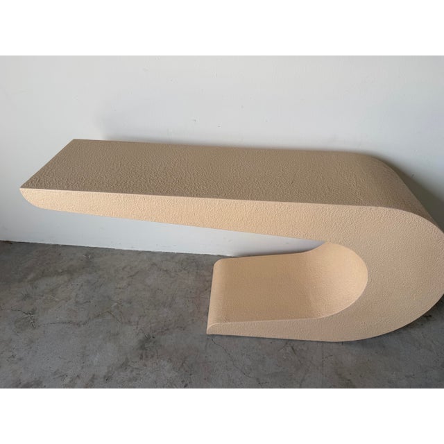 Wood 1980’s Postmodern Plastered Wood Geometric Waterfall Console Table For Sale - Image 7 of 12