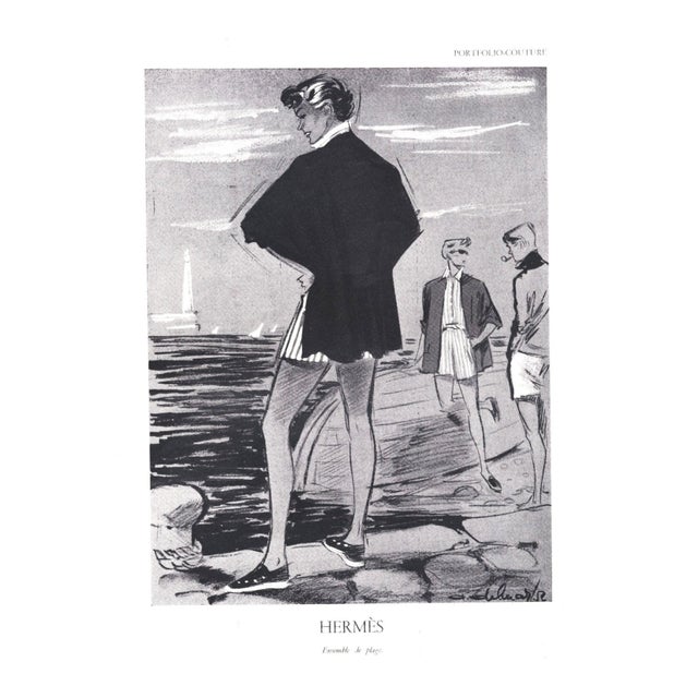 1952 Vintage French Hermes Fashion Beachwear Print For Sale