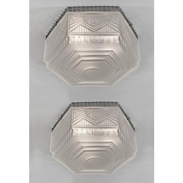 1930s French Art Deco Flush Mount by Georges Leleu France - 2 Available For Sale - Image 13 of 14