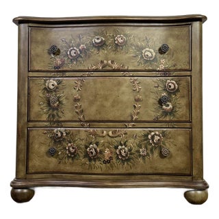 Vintage Lane Hand-Painted Floral Serpentine Chest of Drawers For Sale