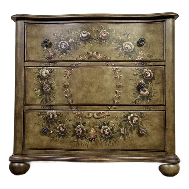 Vintage Lane Hand-Painted Floral Serpentine Chest of Drawers For Sale