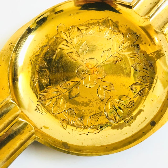 Mid-Century Modern Etched Brass Ashtray For Sale - Image 3 of 6