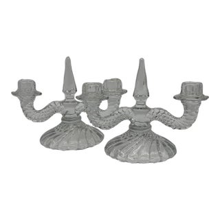 Fostoria "Colony" Double Candlesticks 6½"Tall W/ Center Sphere 8½" Wide - Set of 2 For Sale