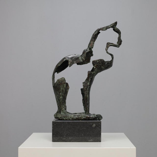 Black Artistic Sculpture of Cat, 1990s, Bronze with Stone Base For Sale - Image 8 of 8