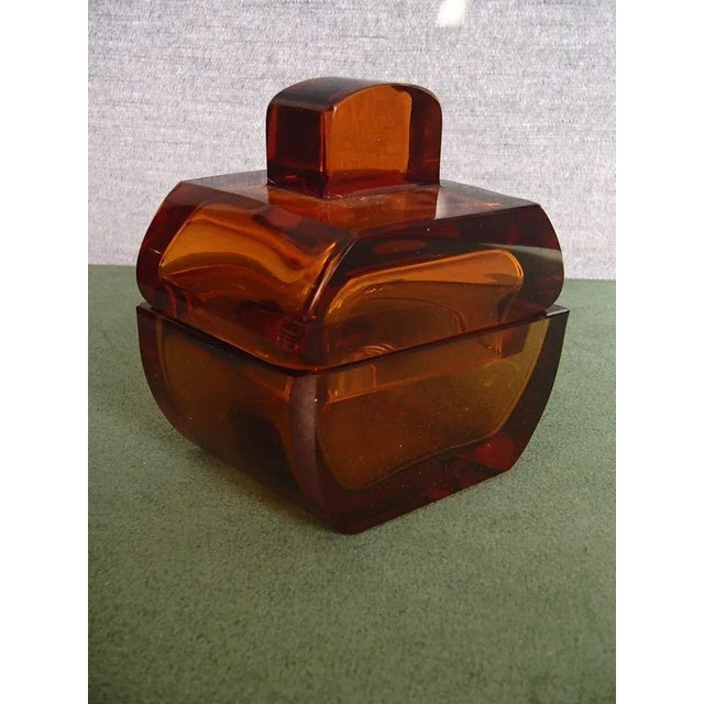 Art Deco Dressing Table Set Box & Brown Glass Perfume Bottle, 1930s, Set of 2 For Sale - Image 3 of 18