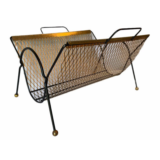 Metal Vintage Mid-Century Modern Metal Magazine Rack For Sale - Image 7 of 7
