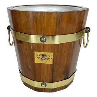 Wooden and Brass Ice Bucket, France, 1970s For Sale