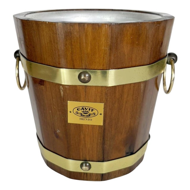 Wooden and Brass Ice Bucket, France, 1970s For Sale