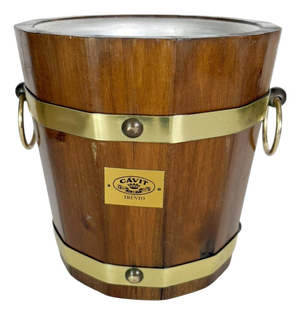 Wooden and Brass Ice Bucket, France, 1970s