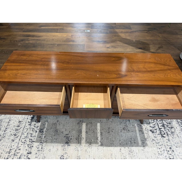 Vintage Mid-Century Modern Walnut Long Dresser With Mirror Kent Coffee Style For Sale - Image 16 of 16