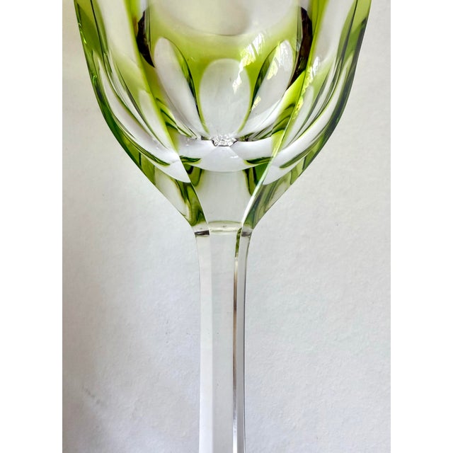 1930s Moser Lady Hamilton Green Overlay Crystal Wine Glasses, Set of 7 For Sale In Los Angeles - Image 6 of 10