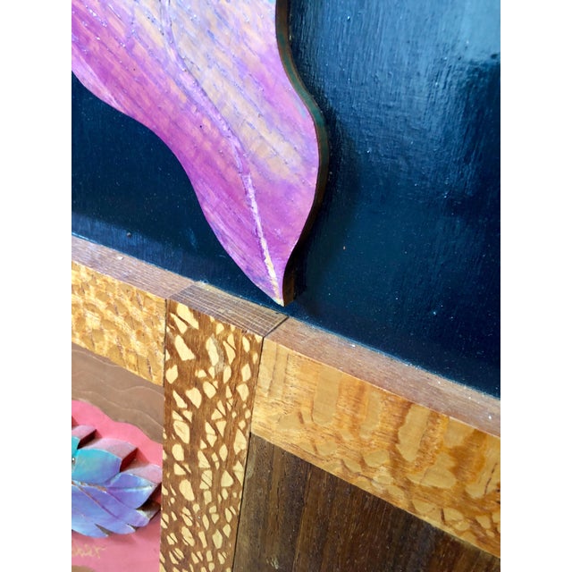 Late 20th Century Helen Weber, 1970s Large Wood, Copper Inlay Sculpture Wall Relief Tropical Flowers Motif, c.1970s For Sale - Image 5 of 7