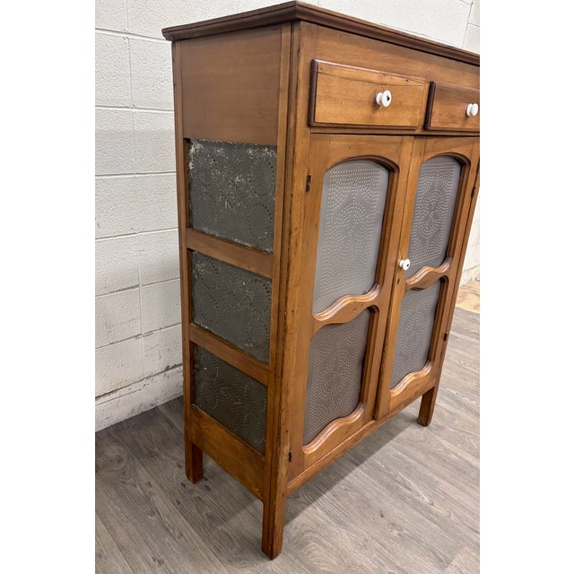 Early 20th Century Antique Rustic French Provincial Punched Tin Pie Safe Jelly Cupboard Cabinet For Sale - Image 5 of 13