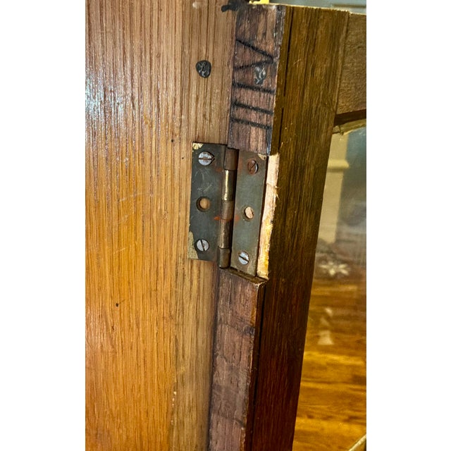 Chestnut Early 20th Century Antique Arts and Crafts Bookcase - Leaded Glass Doors-Solid Oak For Sale - Image 8 of 9