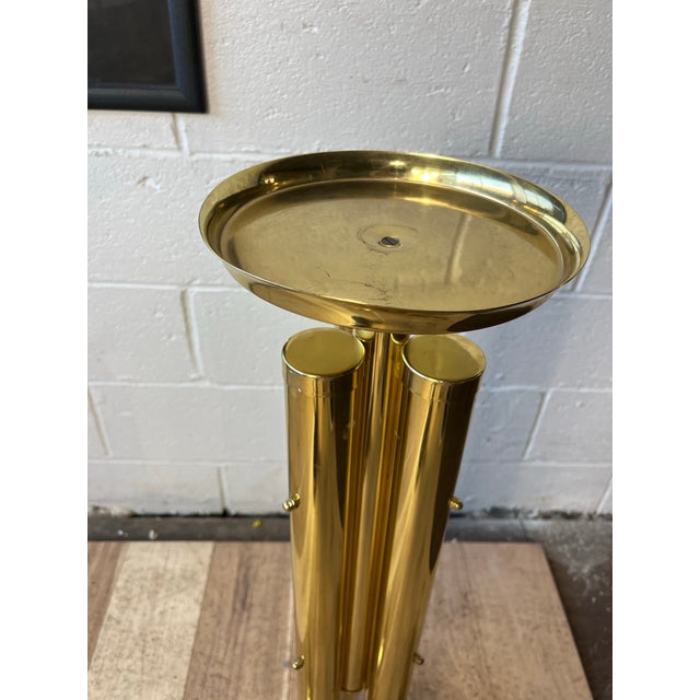 Postmodern Polished Brass Pedestal Plant Stand, Sculptural Modernist Form For Sale In New York - Image 6 of 8