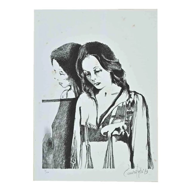 Enrico Palù, Woman in the Mirror, Etching, 1973 For Sale