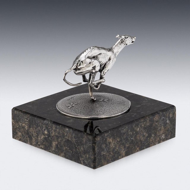 Vintage 20th Century English Silver Greyhound Statue on Granite Base, 1994 For Sale - Image 4 of 12