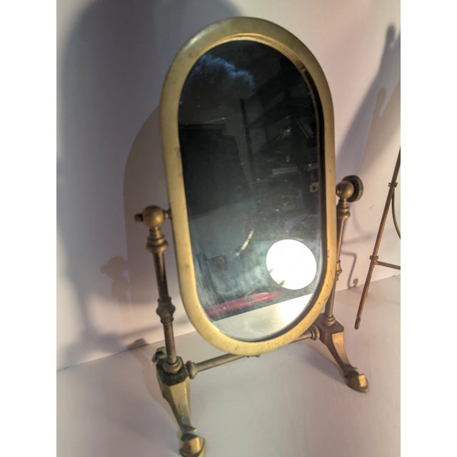 Vintage brass table mirror made in Italy in the 1940s. Industrial style design in brass with just the touch of antique...