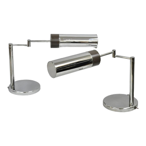 Vintage Walter Von Nessen Style Mid Century Modern Chrome Swing Arm Desk Lamp - A Pair