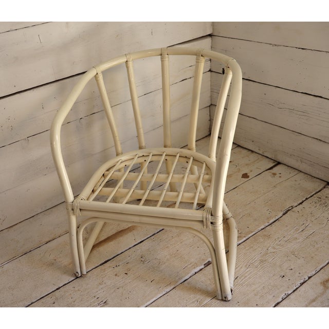 White Bamboo and Wicker Coffee Table and Armchair Set, 1970s, Set of 2 For Sale - Image 4 of 6