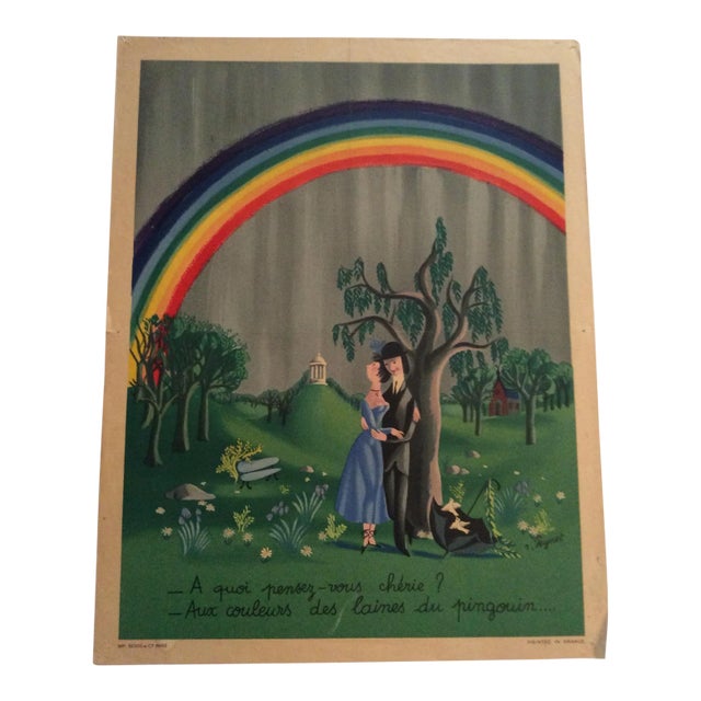 Raymond Peynet Original Lithograph "The Lovers, the Tree, the Rainbow" For Sale