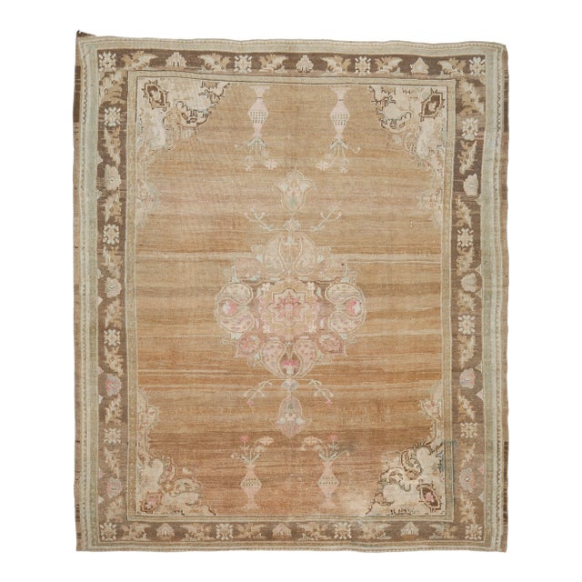 Vintage Turkish Hand-Knotted Wool Cotton Brown Area Rug For Sale