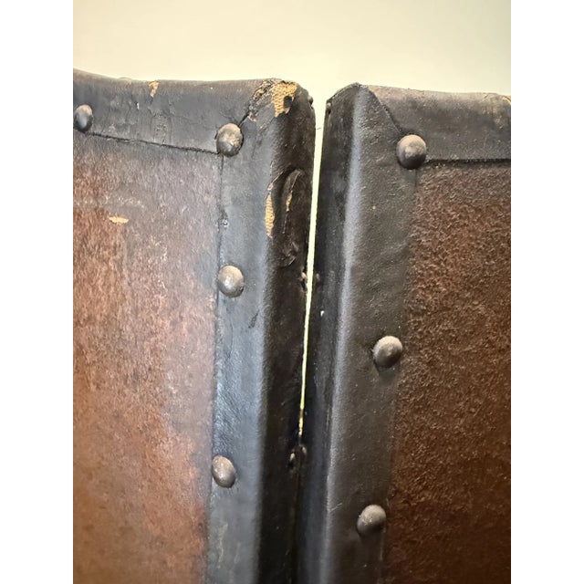Early 20th Century Antique Painted Leather Screen For Sale - Image 5 of 8
